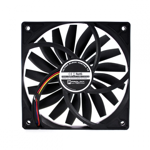 The Ultra Sleek Vortex 12 is a unique 120mm fan that is only 15mm thick! This thinner design helps to free up RAM slots and allows installation in smaller spaces. The USV 12 is not only thin, but also offers superb performance. It provides the highest static pressure of all 120mm fans, making it an excellent choice for water coolers and other radiators with narrow fin spacing!