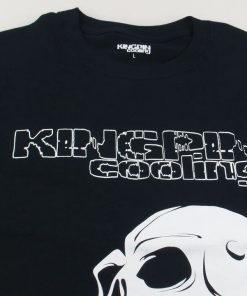 KINGPIN COOLING hollow black logo front and sleeve. Old school skull and dmm leads graphic on front.