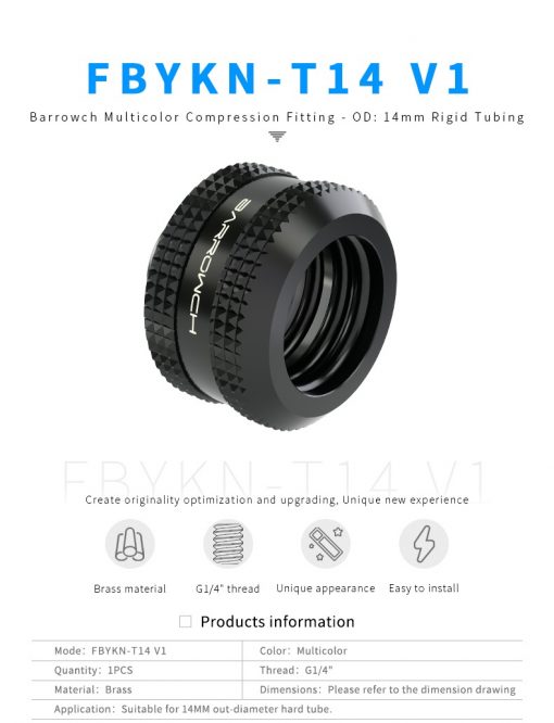 These Compression fittings from Barrowch have a 14mm OD and are meant for Rigid tubing.