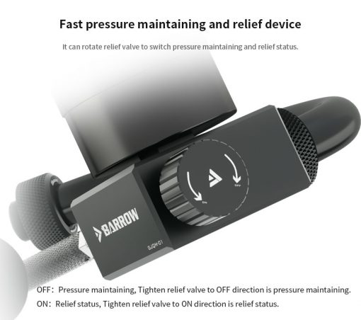 The Barrow Leak tester is a fast and safe way of testing for possible leaks in your liquid cooling loop. While traditional leak testing works, it requires hours before very small leaks are detected and then things can become messy. The Barrow Leak Tester does the job almost instantly!