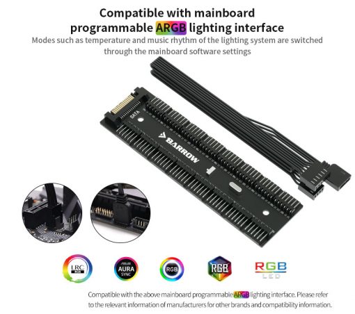 An 16-way controler with remote for the LRC2.0 version lighting control system from Barrow. Some examples of application are the Multi color LED strips (LD2RT-50, LD2RT-100) as well as several waterblocks, or anything from Barrow with the LCR2.0 logo on it. This can control the color mode (67 colors), speed (8 Speeds), and offers full manual control. It also features an automatic memory, so whatever you have it set to to, it will resume when powered on next.