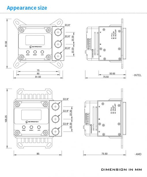 Want a unique CPU waterblock with an integrated pump and reservoir?? Well you're in luck because Barrowch has you and your CPU covered! Designed for Intel consumer and workstation platform this block will work with X99 and X299 socket CPUs. This bock has 49 tiny 0.4 x0.2.. dense micro-jettting waterways. The block includes an adapter that has the inlet, outlet, and fillport the the block/reservoir. This new block should be on the top of your list if you are trying to simplify your watercooling loop or your system is in a very small and tight mini-ITX, mini tower or HTPC chassis that is devoid in extra space.