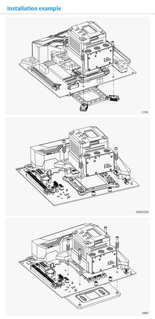 Want a unique CPU waterblock with an integrated pump and reservoir?? Well you're in luck because Barrowch has you and your CPU covered! Designed for Intel consumer and workstation platform this block will work with X99 and X299 socket CPUs. This bock has 49 tiny 0.4 x0.2.. dense micro-jettting waterways. The block includes an adapter that has the inlet, outlet, and fillport the the block/reservoir. This new block should be on the top of your list if you are trying to simplify your watercooling loop or your system is in a very small and tight mini-ITX, mini tower or HTPC chassis that is devoid in extra space.