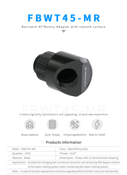 Barrowch 45°Rotary Adapter Fitting with Smooth Surface - Black - Image 2