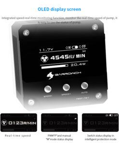 These Barrowch Pumps include a integrated OLED Display and intelligent protection switch 'Auto' turn on protection mode, when the fault stops working it will control the computer to shut down, prevent overheating and protecting the hardware, pump cover and full cover aluminum alloy shell. They have a max flow of 960 L/H.