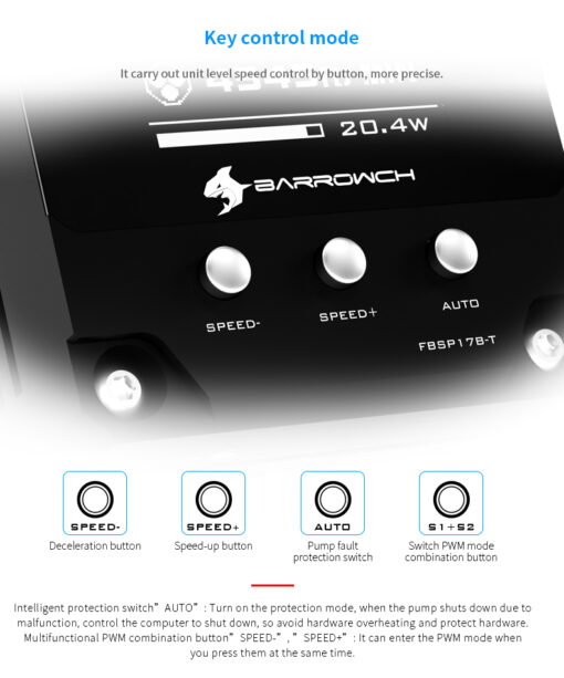 These Barrowch Pumps include a integrated OLED Display and intelligent protection switch 'Auto' turn on protection mode, when the fault stops working it will control the computer to shut down, prevent overheating and protecting the hardware, pump cover and full cover aluminum alloy shell. They have a max flow of 960 L/H.