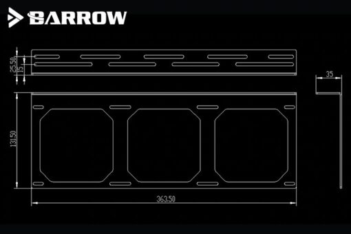 This L Bracket is suitable for mounting a 360mm radiator inside or outside a PC. Overall Dimensions: 363.50mm x 131.50mm x 35mm