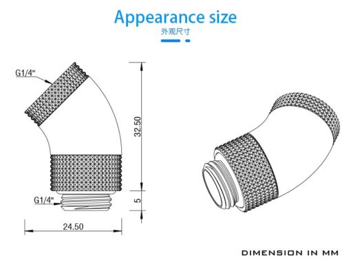 Use the Barrowch 45° Dual Rotary Adapter equiped with G1/4" threads to achieve any angle needed in your build.