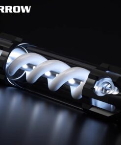 The Barrow Dark night series T Virus spiral Reservoir comes in 155, 205, and 305MM in lengths and has 4 G1/4 ports 1 on each end, and 2 on the side. This reservoir is made of gorgeous black anodized aluminum with a crystal clear acrylic tube.