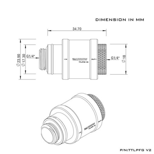 Barrow G1/4" Male to Female Manual Inline Valve - Black/Silver - Image 2