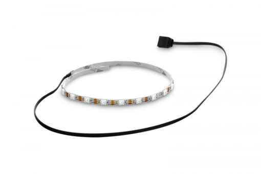 Replacement individually addressable RGB strip for upgrading existing EK products. The strip is 400mm long and can replace standard RGB strips in CPU blocks, monoblocks, reservoirs, and pump-combos. The strip is connected via a 3-pin connector to supported 5V headers that are present on most modern motherboards.