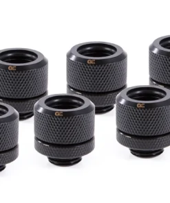 Alphacool Eiszapfen 14mm HardTube Compression Fitting G1/4 - Knurled - Deep Black - Sixpack (17552)